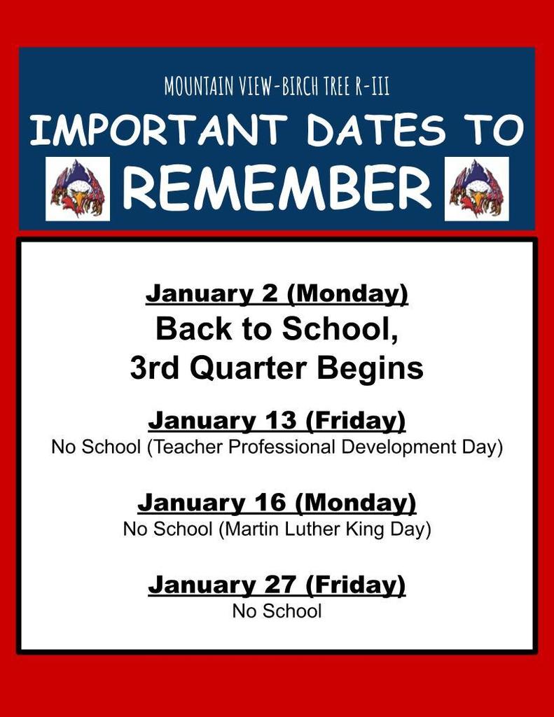 Important Dates to Remember